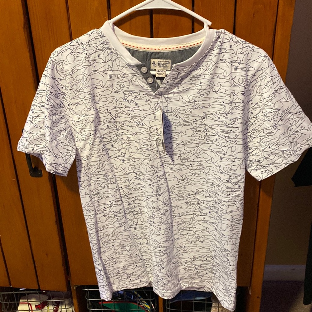 Penguin shark print shirt 14/16 NWT